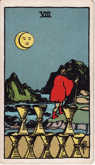 Eight of Cups tarot card, Rider-Waite-Smith deck