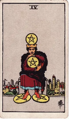 Four of Pentacles tarot card, Rider-Waite-Smith deck