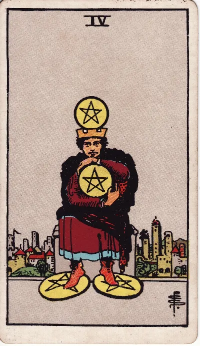 Four of Pentacles tarot card, Rider-Waite-Smith deck