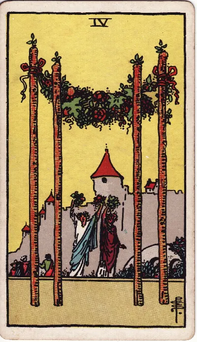 Four of Wands tarot card, Rider-Waite-Smith deck