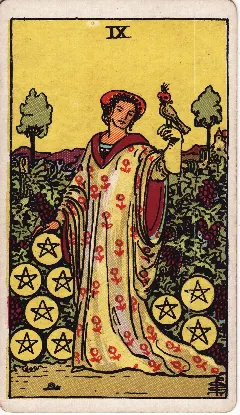 Nine of Pentacles tarot card, Rider-Waite-Smith deck