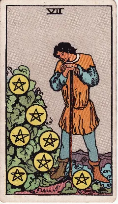 Seven of Pentacles tarot card, Rider-Waite-Smith deck