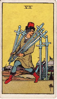 Seven of Swords tarot card, Rider-Waite-Smith deck