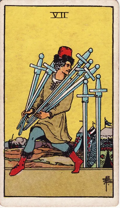 Seven of Swords tarot card, Rider-Waite-Smith deck