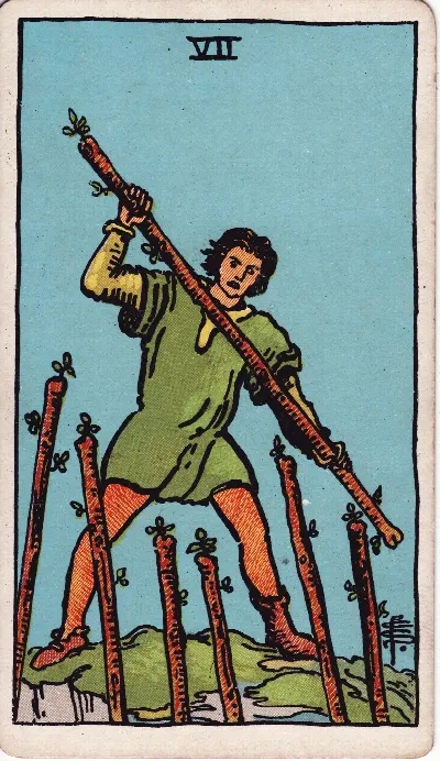 Seven of Wands tarot card, Rider-Waite-Smith deck