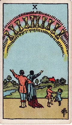 Ten of Cups tarot card, Rider-Waite-Smith deck