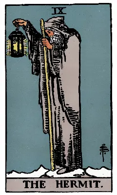 The Hermit tarot card, Rider-Waite-Smith deck