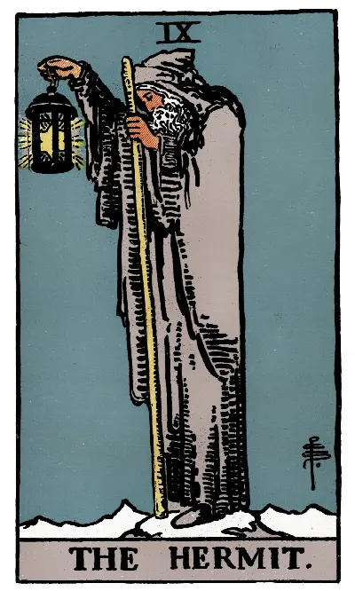 The Hermit tarot card, Rider-Waite-Smith deck