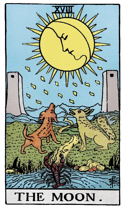 The Moon tarot card, Rider-Waite-Smith deck