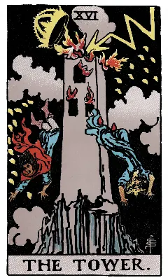 The Tower tarot card, Rider-Waite-Smith deck