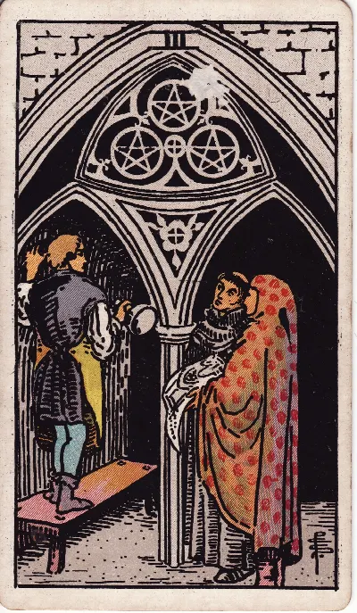 Three of Pentacles tarot card, Rider-Waite-Smith deck