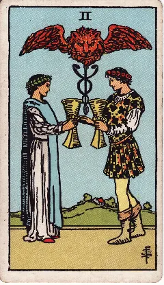Two of Cups tarot card, Rider-Waite-Smith deck