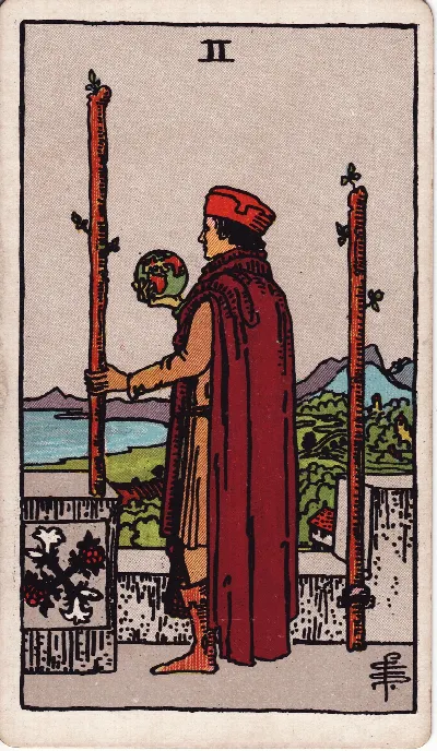 Two of Wands tarot card, Rider-Waite-Smith deck