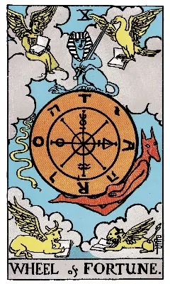 Wheel of Fortune tarot card, Rider-Waite-Smith deck