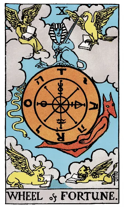 Wheel of Fortune tarot card, Rider-Waite-Smith deck